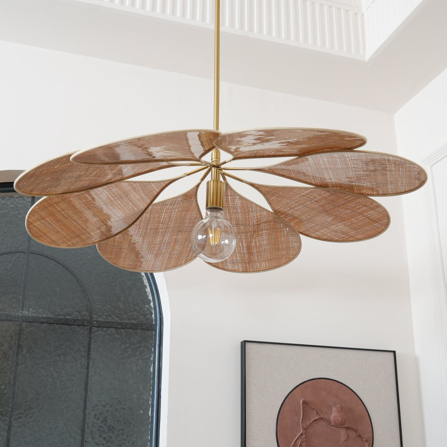 Petals Bloom Floral Rattan Pendant Light Modern Boho Ceiling Fitting for Living Room Bedroom
