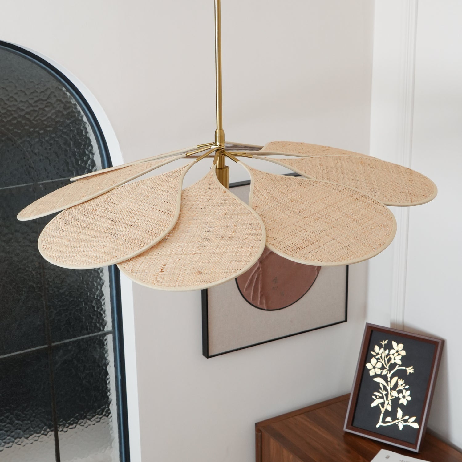 Petals Bloom Floral Rattan Pendant Light Modern Boho Ceiling Fitting for Living Room Bedroom