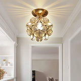 Modern Flower Glass Flush Mount Ceiling Light Copper Brass LED Hallway Fixture