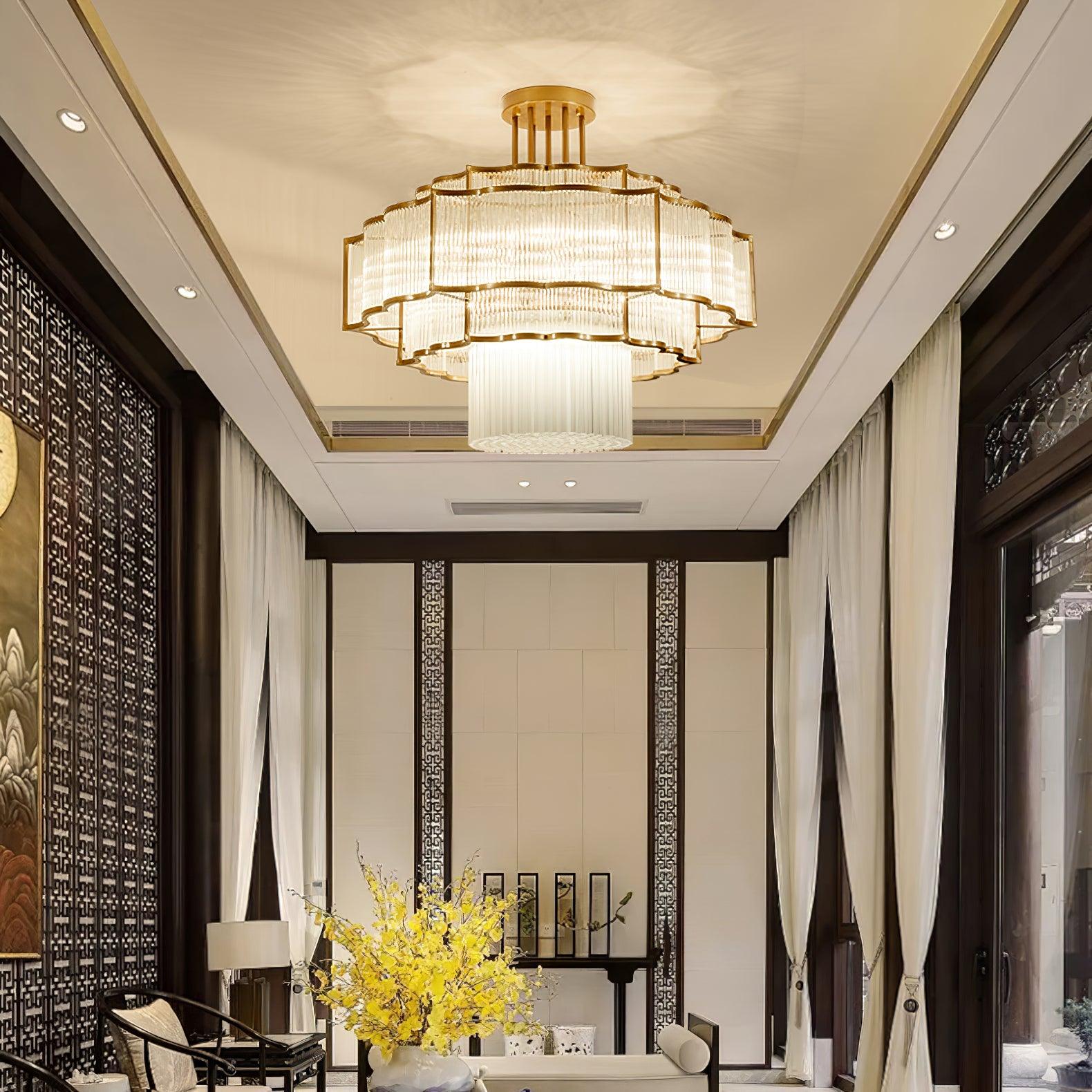 Pharo II Tiered Crystal Pendant Light Modern Luxury Chandelier in Gold and Black Finish
