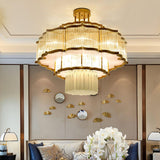 Pharo II Tiered Crystal Pendant Light Modern Luxury Chandelier in Gold and Black Finish