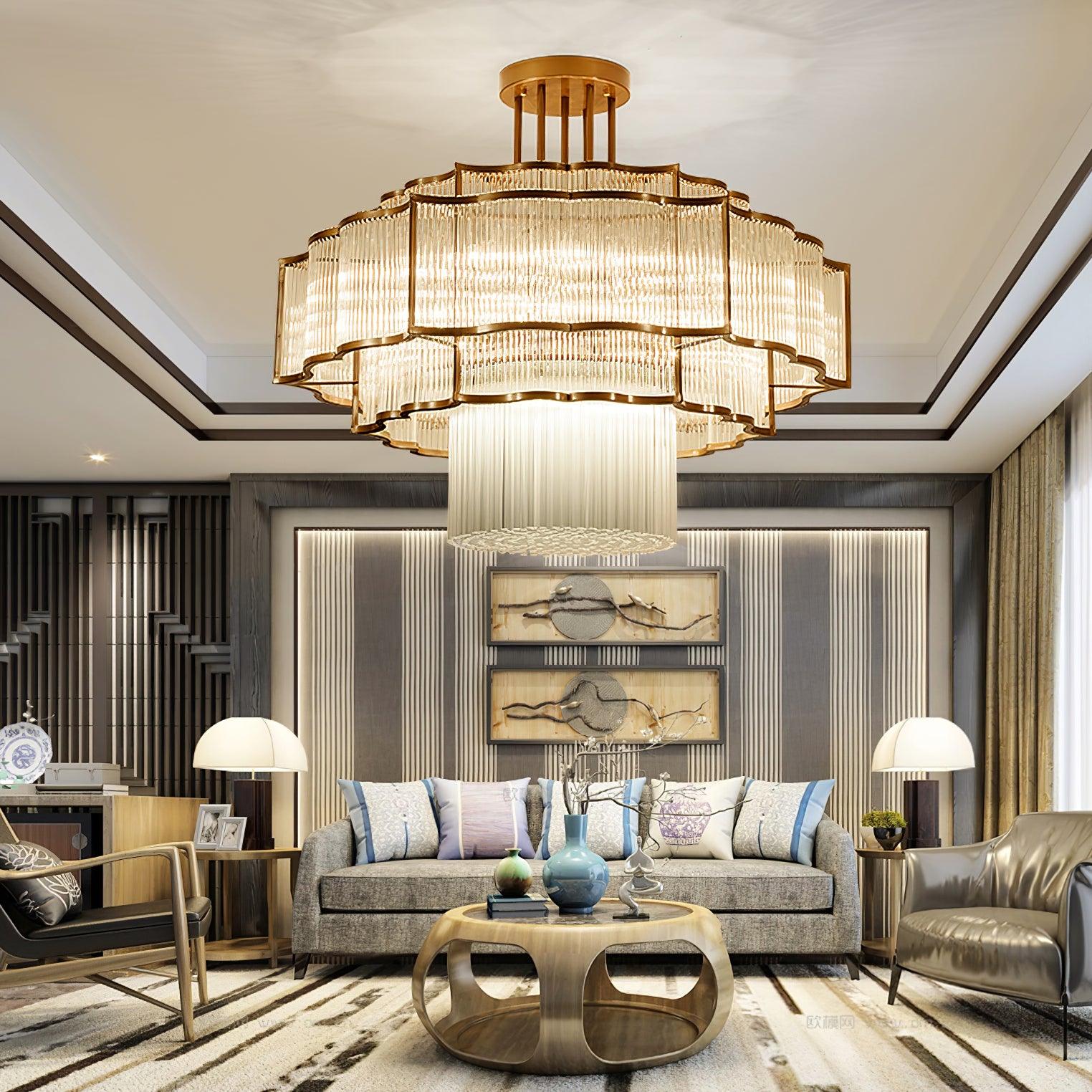 Pharo II Tiered Crystal Pendant Light Modern Luxury Chandelier in Gold and Black Finish