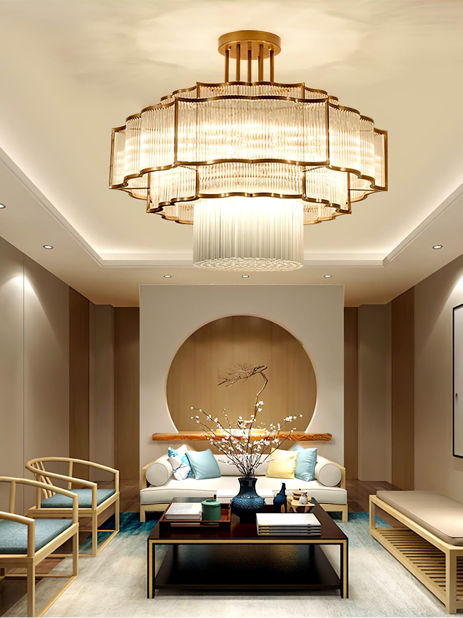 Pharo II Tiered Crystal Pendant Light Modern Luxury Chandelier in Gold and Black Finish
