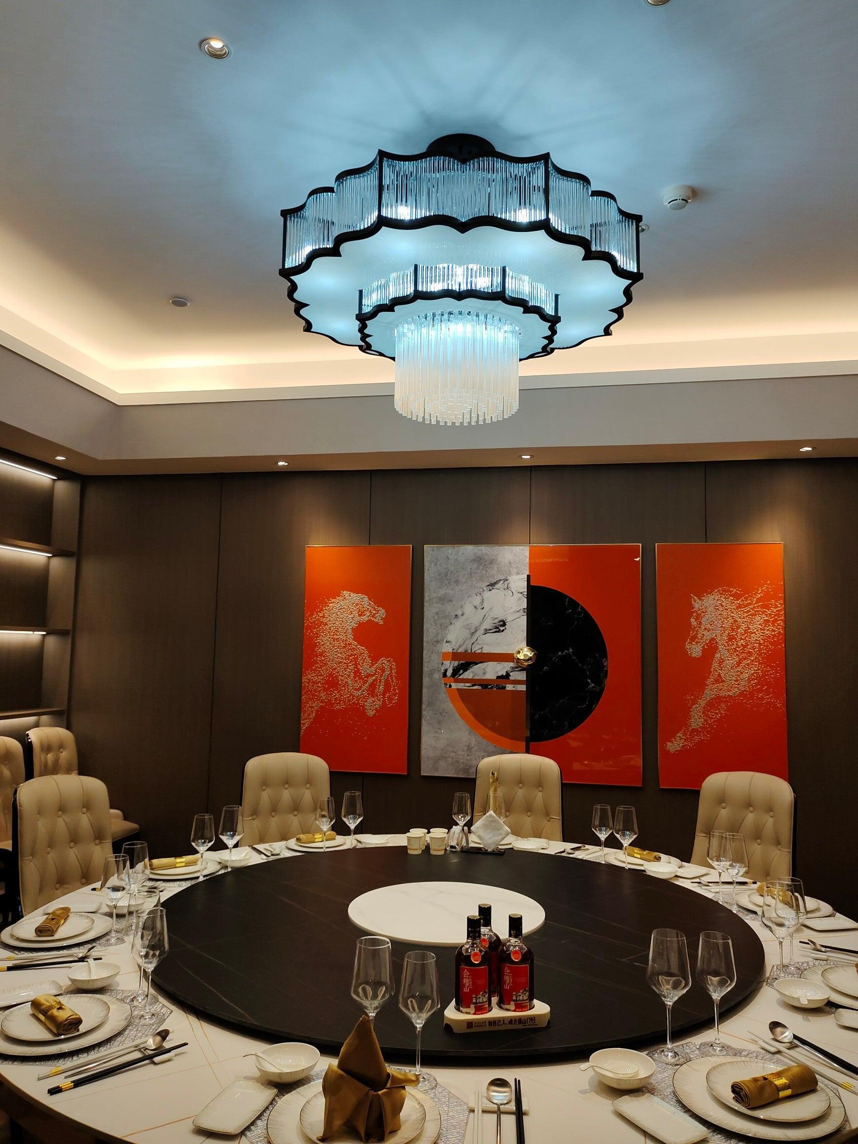 Pharo II Tiered Crystal Pendant Light Modern Luxury Chandelier in Gold and Black Finish