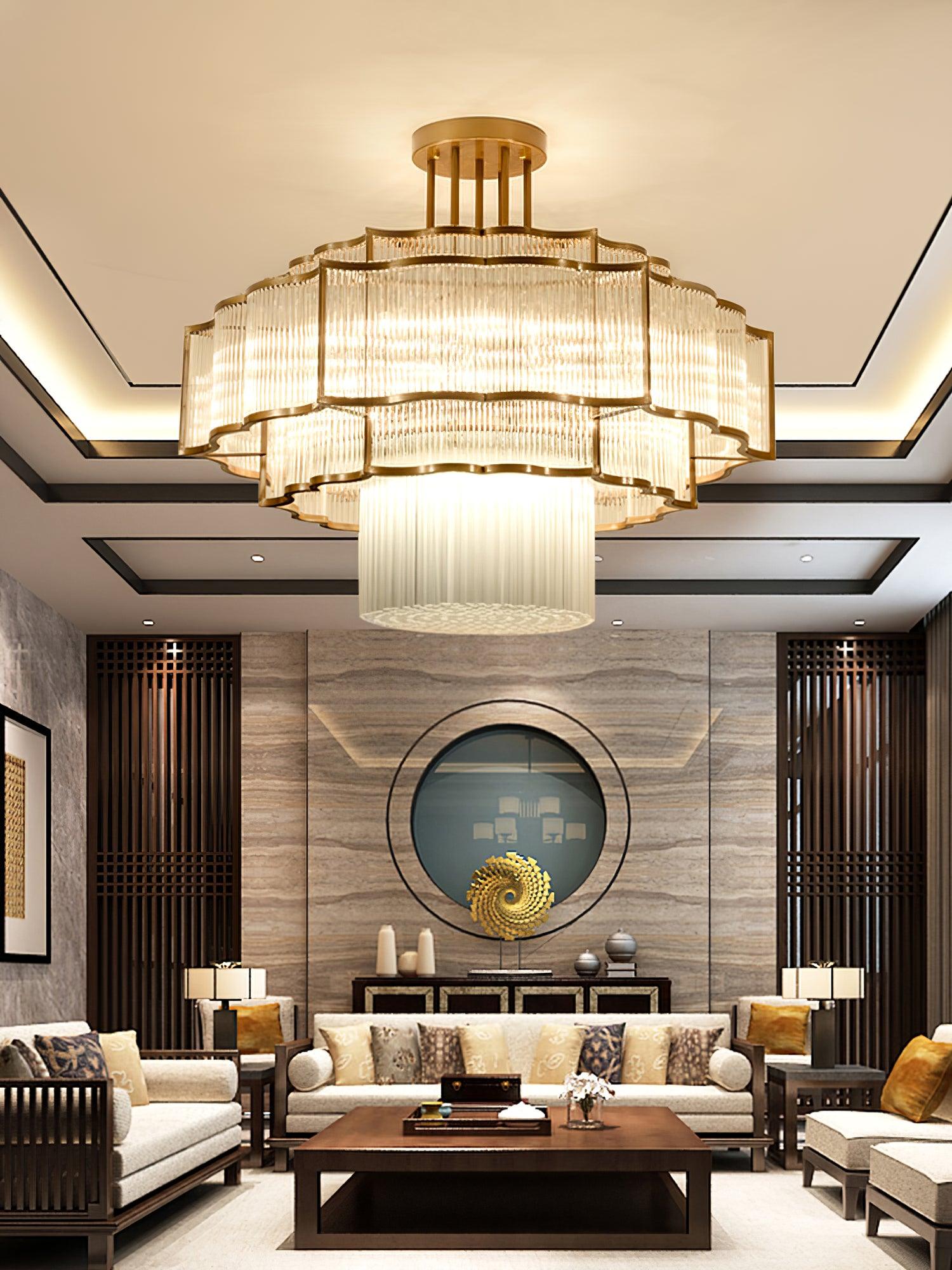 Pharo II Tiered Crystal Pendant Light Modern Luxury Chandelier in Gold and Black Finish