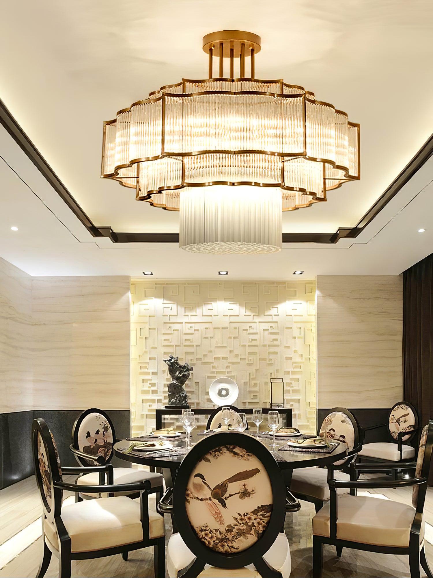 Pharo II Tiered Crystal Pendant Light Modern Luxury Chandelier in Gold and Black Finish