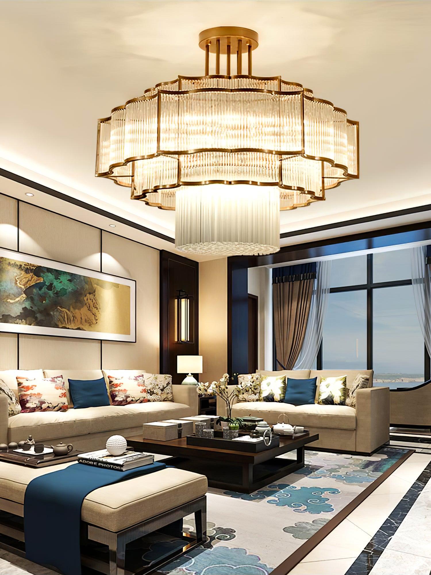 Pharo II Tiered Crystal Pendant Light Modern Luxury Chandelier in Gold and Black Finish