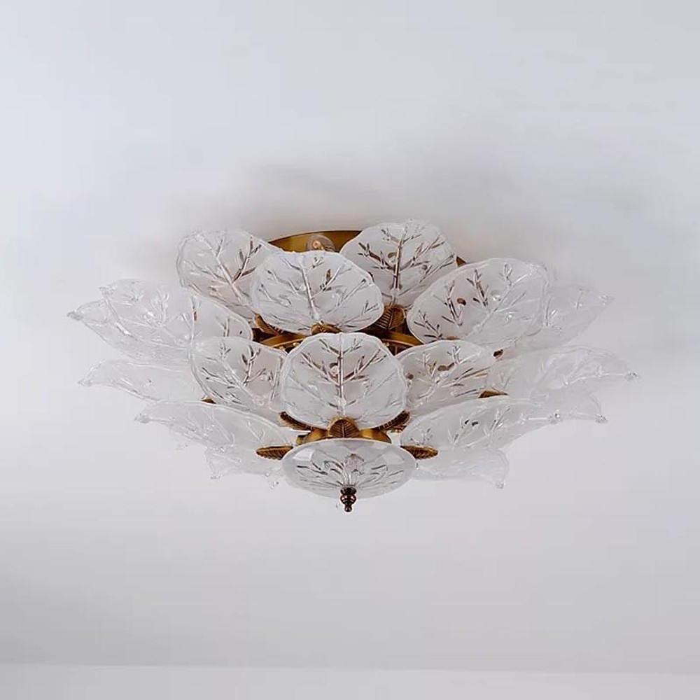 Floral Leaf Design Flush Mount Ceiling Light Elegant Metal and Glass LED Lamp