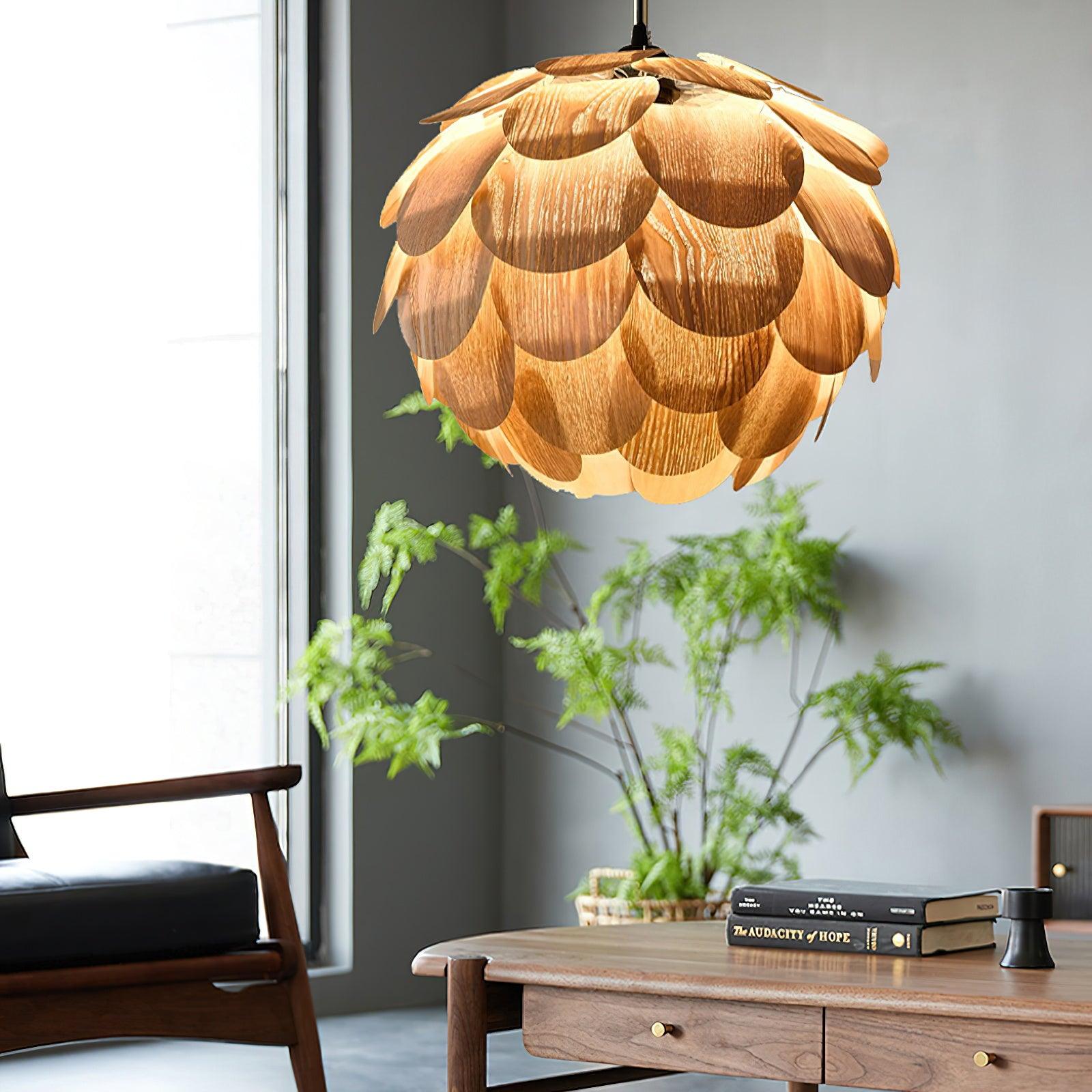 Pinecone Natural Ash Wood Pendant Light Organic Design Ceiling Fixture for Modern Home Interior Lighting