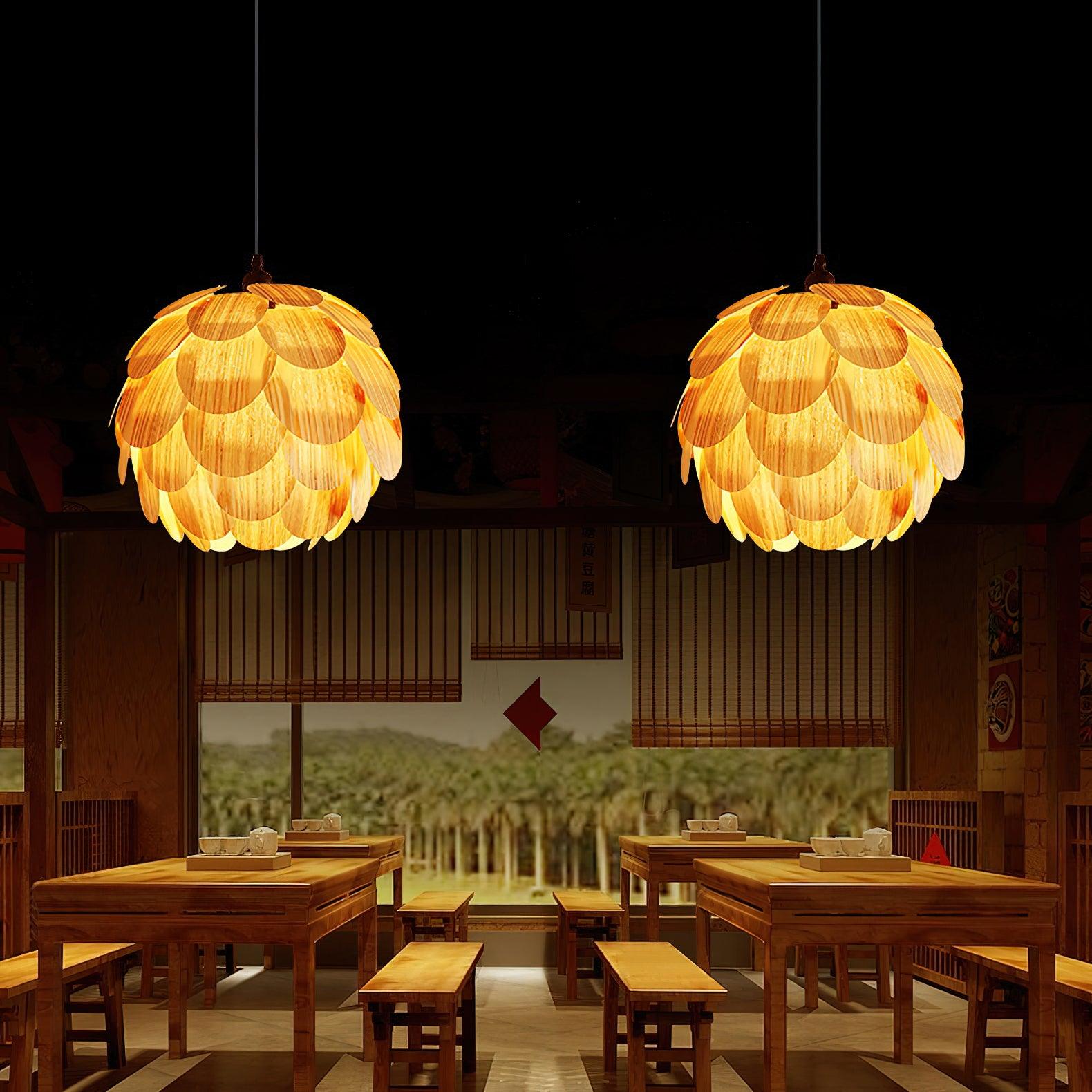 Pinecone Natural Ash Wood Pendant Light Organic Design Ceiling Fixture for Modern Home Interior Lighting