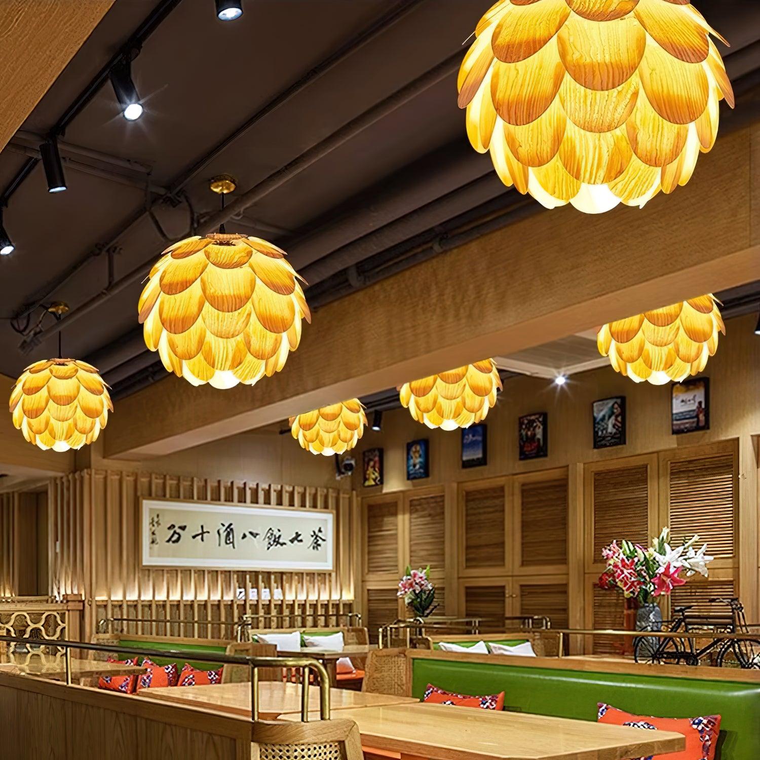 Pinecone Natural Ash Wood Pendant Light Organic Design Ceiling Fixture for Modern Home Interior Lighting