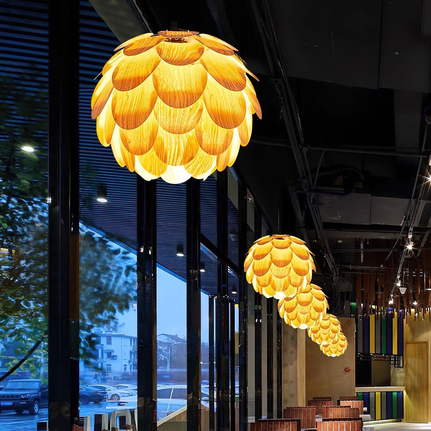 Pinecone Natural Ash Wood Pendant Light Organic Design Ceiling Fixture for Modern Home Interior Lighting
