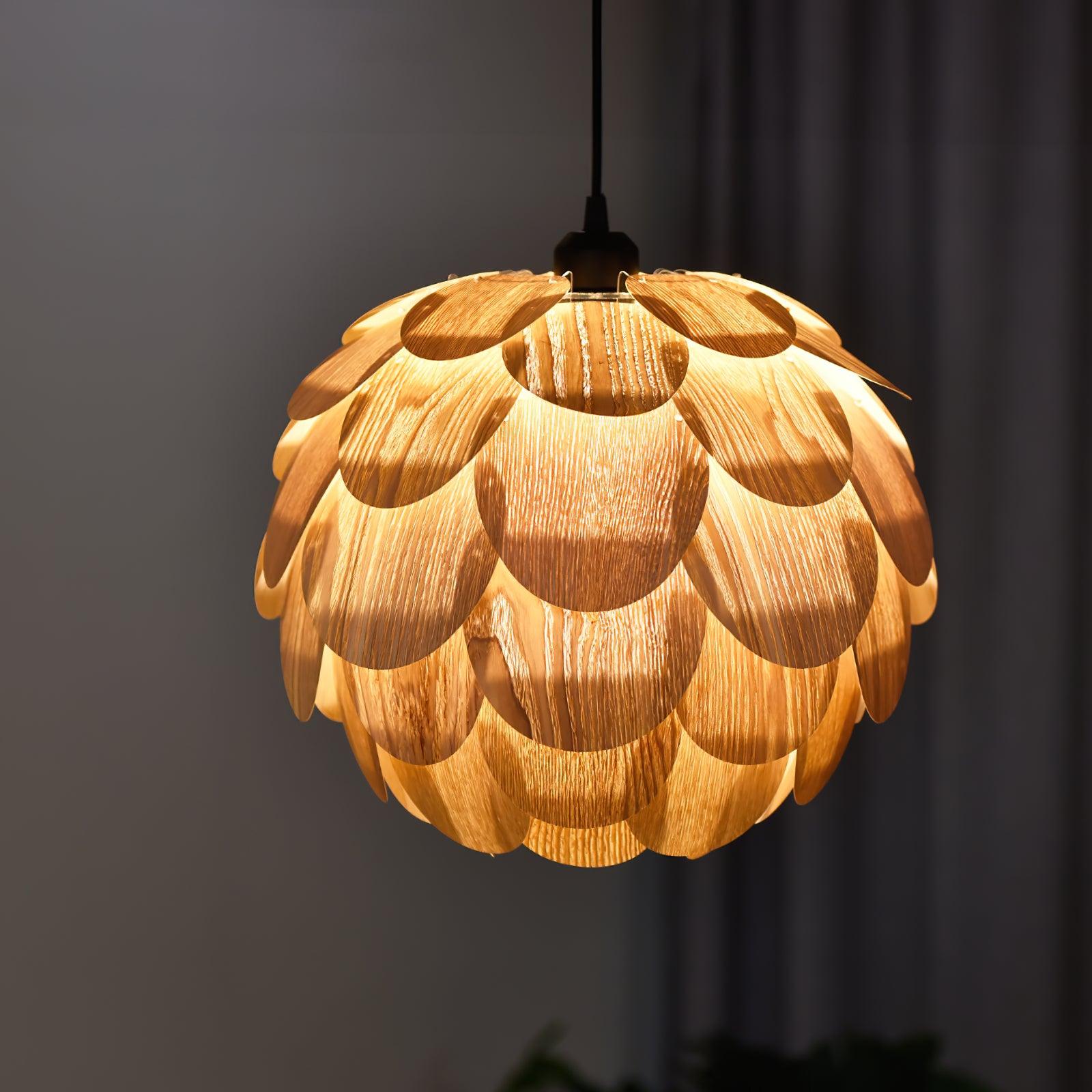 Pinecone Natural Ash Wood Pendant Light Organic Design Ceiling Fixture for Modern Home Interior Lighting