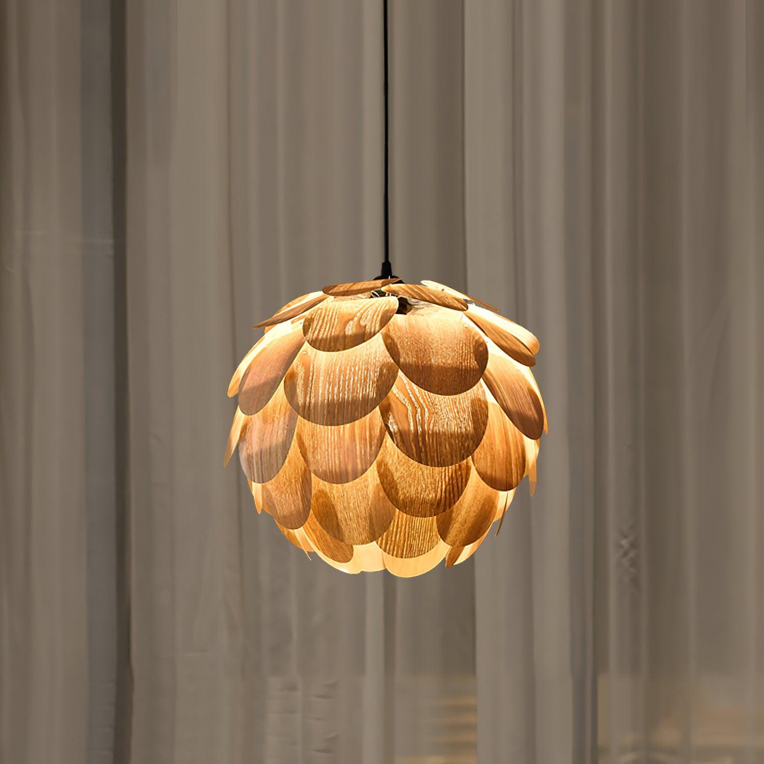 Pinecone Natural Ash Wood Pendant Light Organic Design Ceiling Fixture for Modern Home Interior Lighting