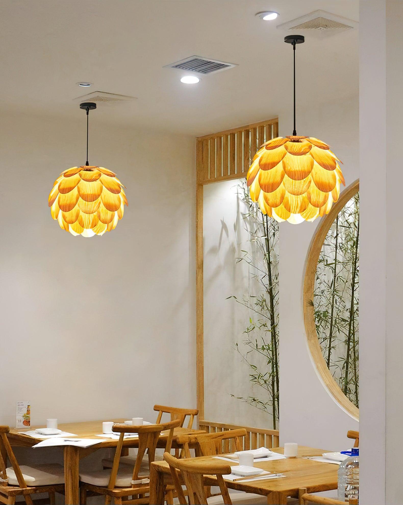 Pinecone Natural Ash Wood Pendant Light Organic Design Ceiling Fixture for Modern Home Interior Lighting