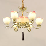 Pink and White Floral Lotus Bloom Pendant Light Resin Matcha Style Chandelier