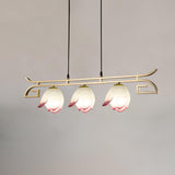 Pink and White Floral Lotus Bloom Pendant Light Resin Matcha Style Chandelier