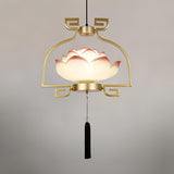 Pink and White Floral Lotus Bloom Pendant Light Resin Matcha Style Chandelier