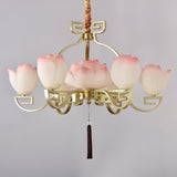 Pink and White Floral Lotus Bloom Pendant Light Resin Matcha Style Chandelier