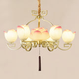 Pink and White Floral Lotus Bloom Pendant Light Resin Matcha Style Chandelier