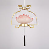 Pink and White Floral Lotus Bloom Pendant Light Resin Matcha Style Chandelier