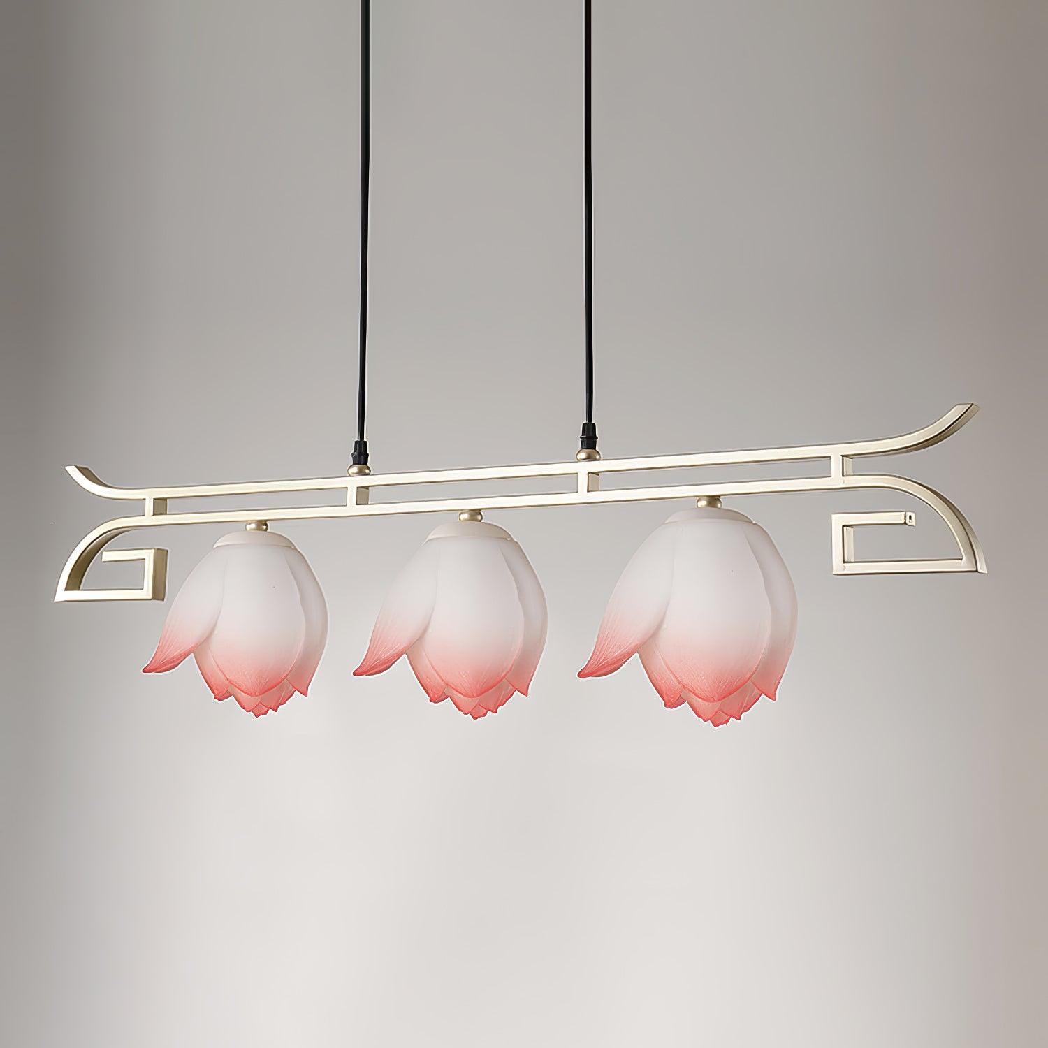 Pink and White Floral Lotus Bloom Pendant Light Resin Matcha Style Chandelier