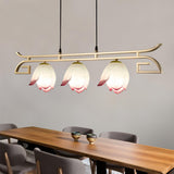 Pink and White Floral Lotus Bloom Pendant Light Resin Matcha Style Chandelier