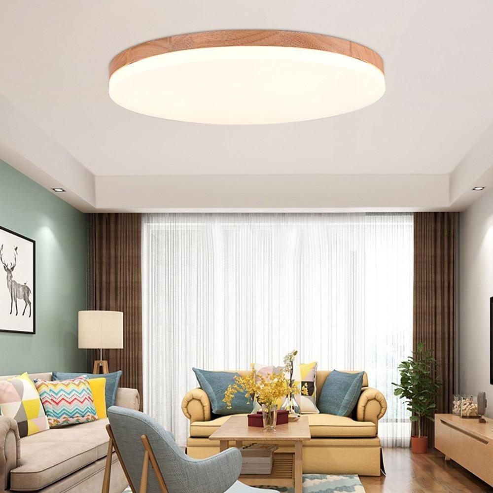 Minimalist Circular Bamboo Wood LED Flush Mount Light with Acrylic Shade
