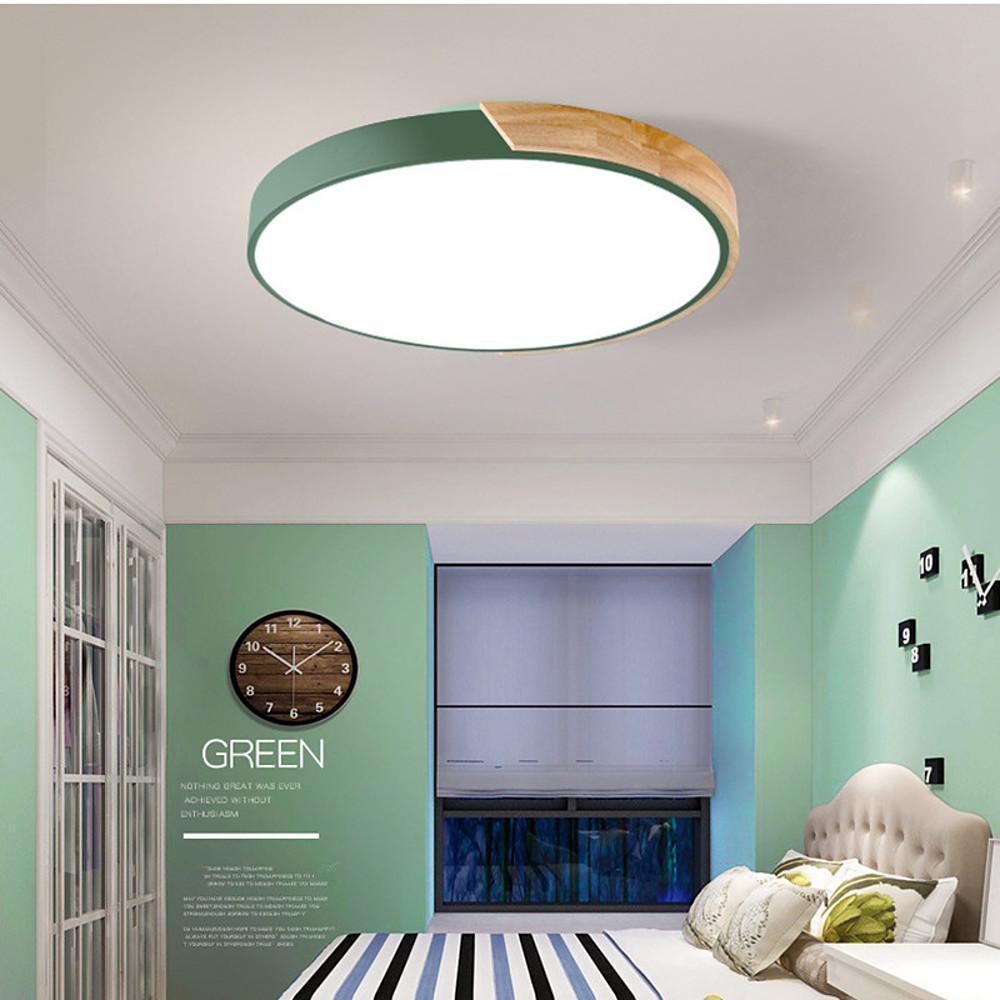 Modern Round LED Flush Mount Ceiling Light with Metal and Wood Style Accents for Living Room