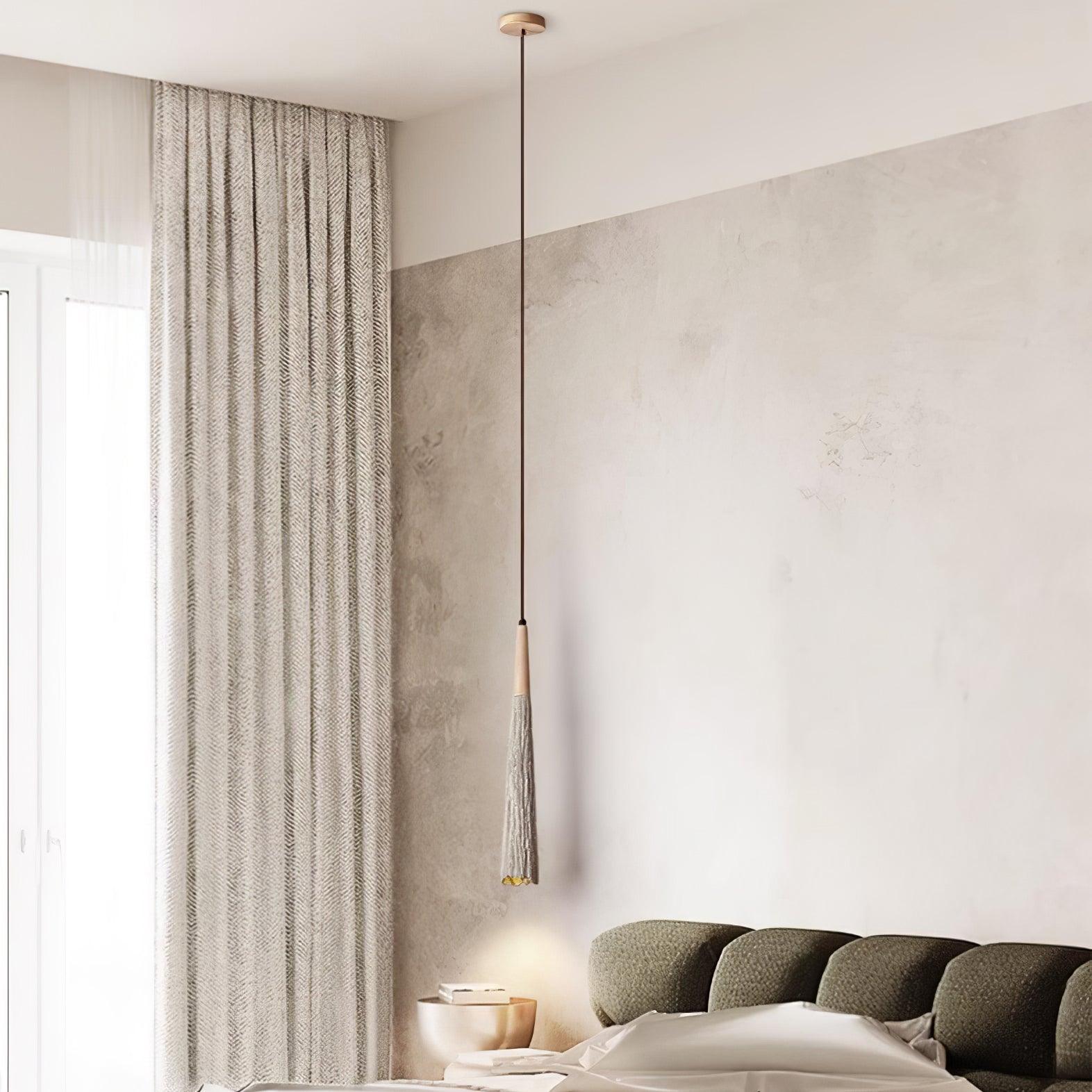 Pleated Concrete Pendant Light with Wood Accents for Modern Dining and Kitchen Decor