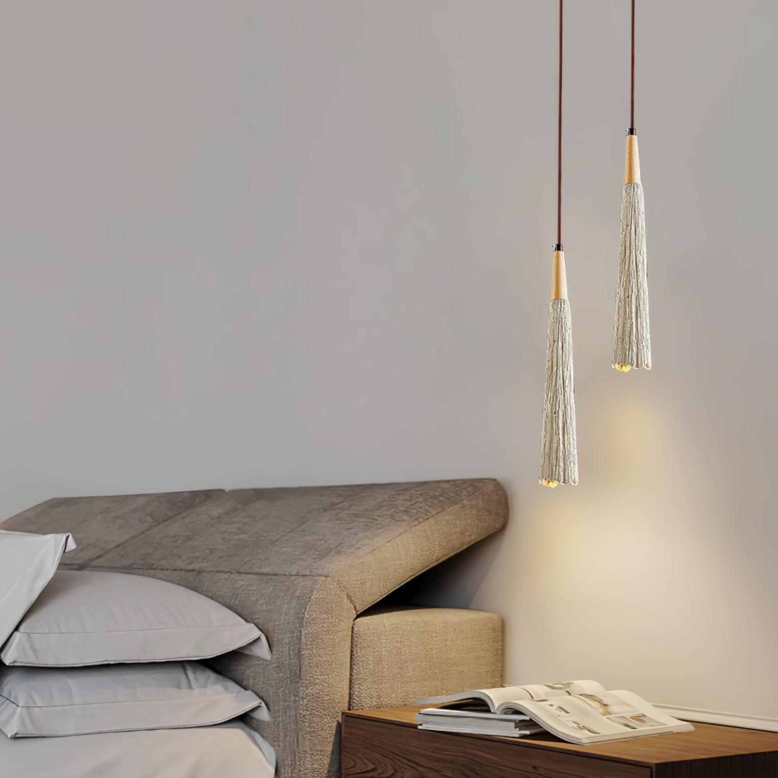 Pleated Concrete Pendant Light with Wood Accents for Modern Dining and Kitchen Decor