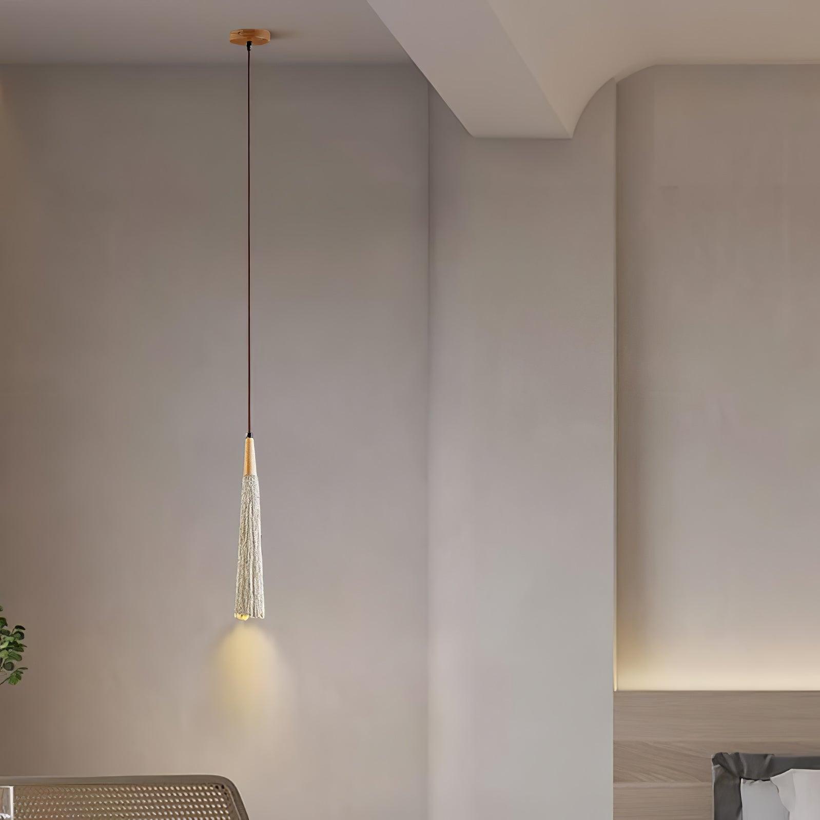 Pleated Concrete Pendant Light with Wood Accents for Modern Dining and Kitchen Decor