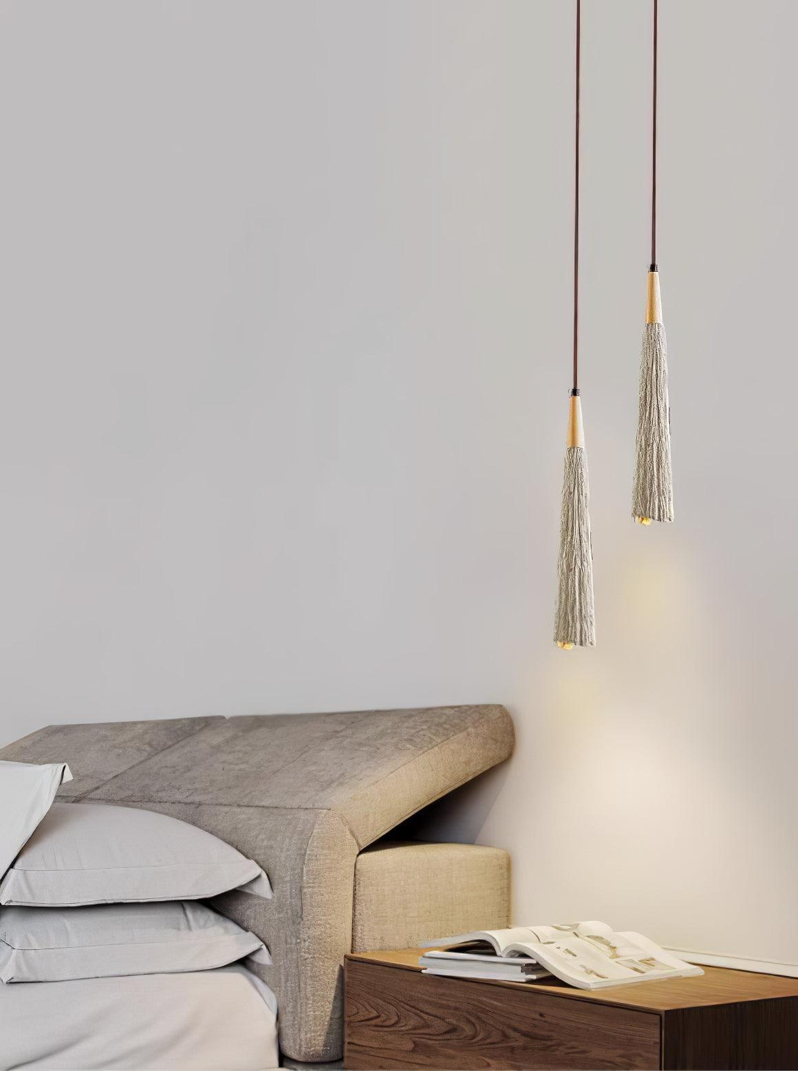 Pleated Concrete Pendant Light with Wood Accents for Modern Dining and Kitchen Decor