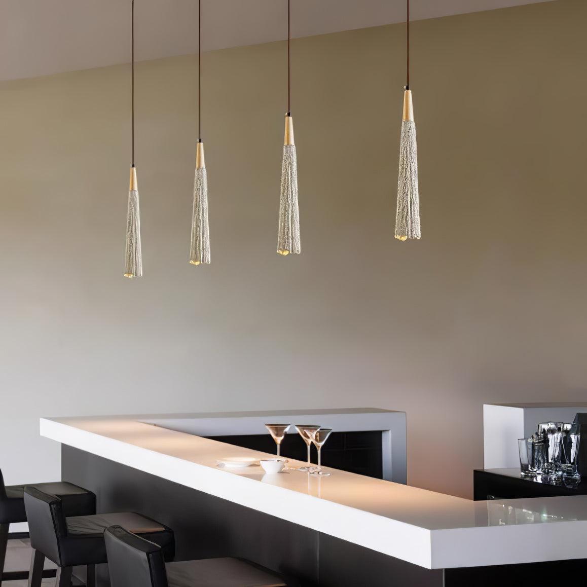 Pleated Concrete Pendant Light with Wood Accents for Modern Dining and Kitchen Decor