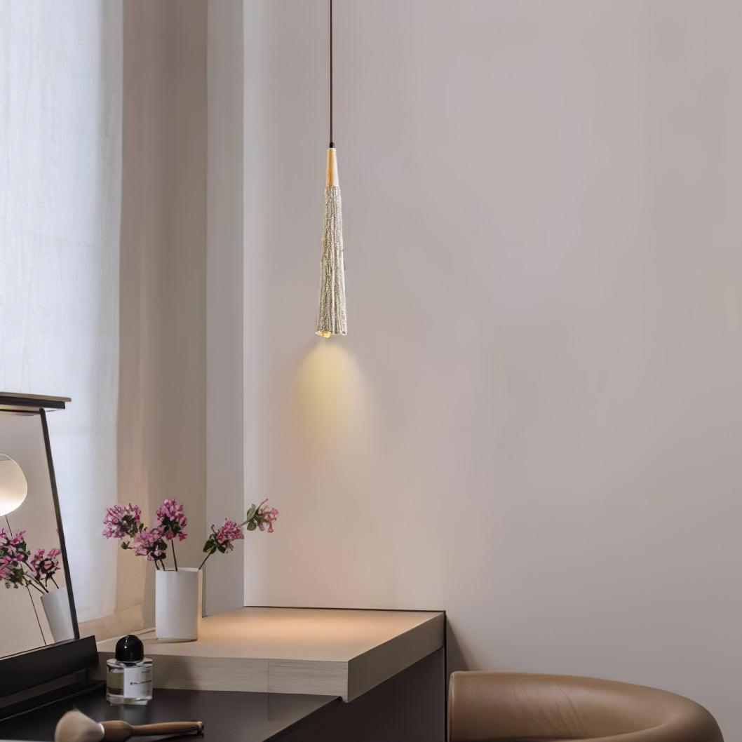 Pleated Concrete Pendant Light with Wood Accents for Modern Dining and Kitchen Decor