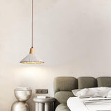 Pleated Concrete Pendant Light with Wood Accents for Modern Dining and Kitchen Decor