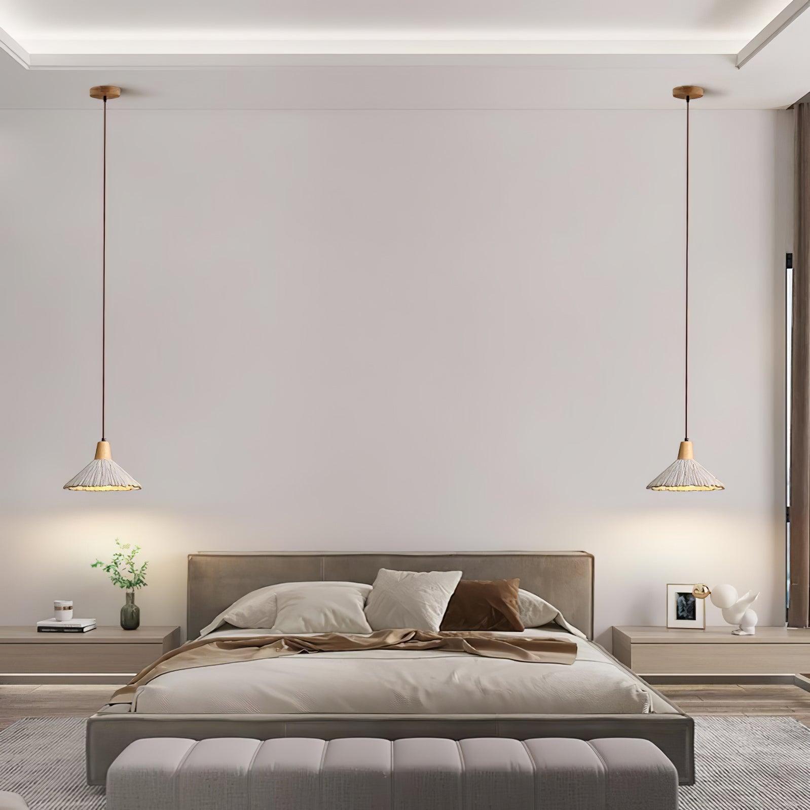 Pleated Concrete Pendant Light with Wood Accents for Modern Dining and Kitchen Decor
