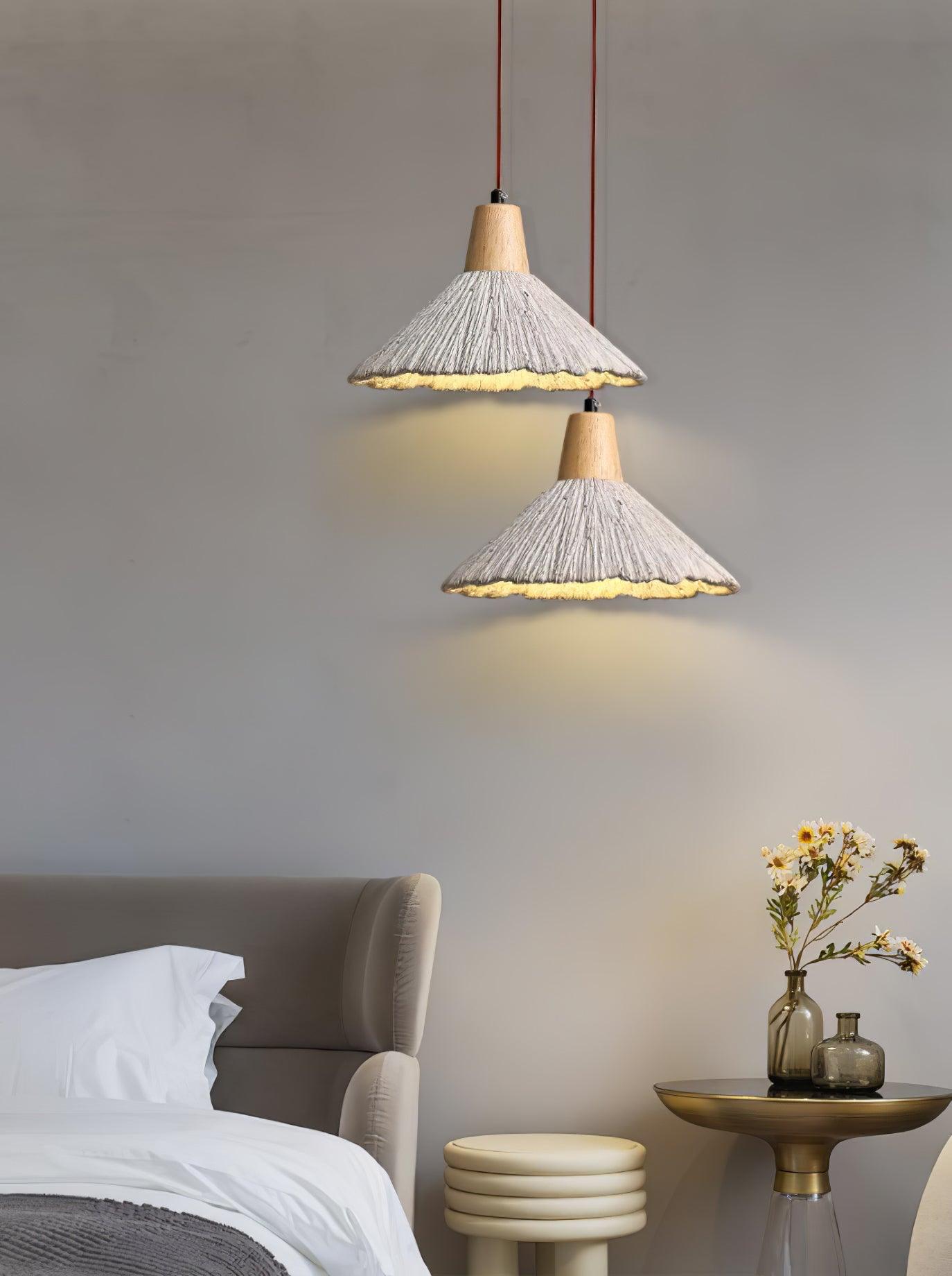 Pleated Concrete Pendant Light with Wood Accents for Modern Dining and Kitchen Decor