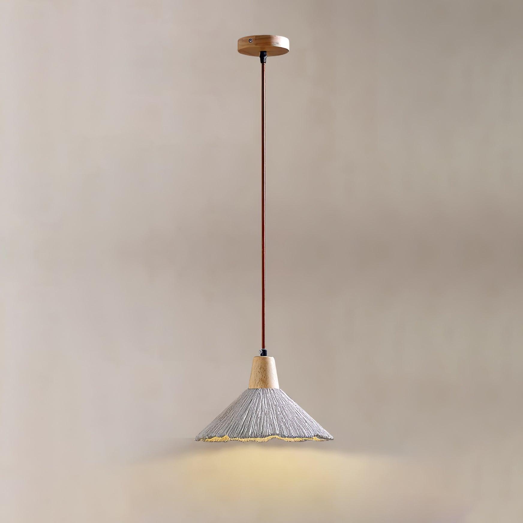 Pleated Concrete Pendant Light with Wood Accents for Modern Dining and Kitchen Decor