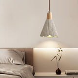 Pleated Concrete Pendant Light with Wood Accents for Modern Dining and Kitchen Decor