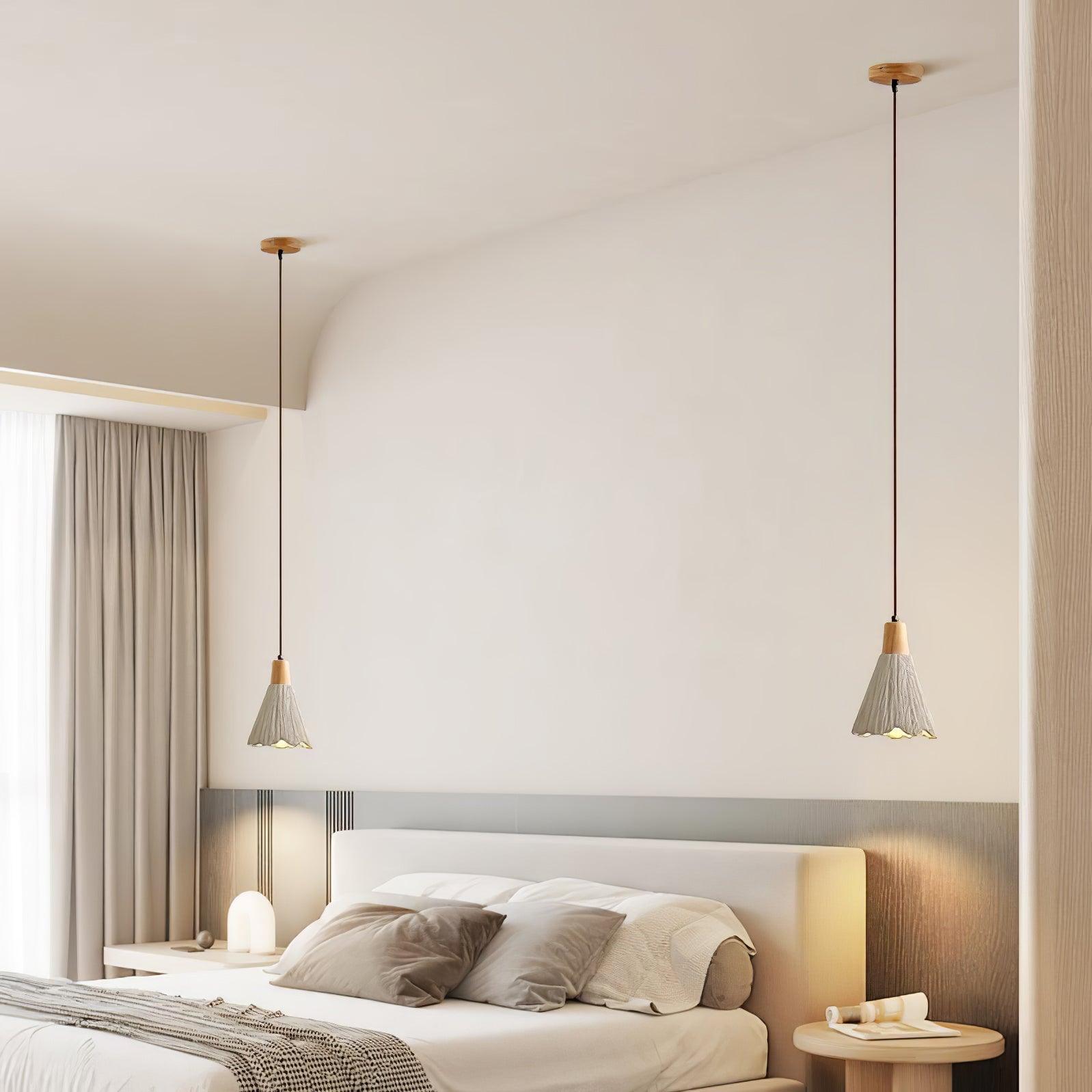 Pleated Concrete Pendant Light with Wood Accents for Modern Dining and Kitchen Decor