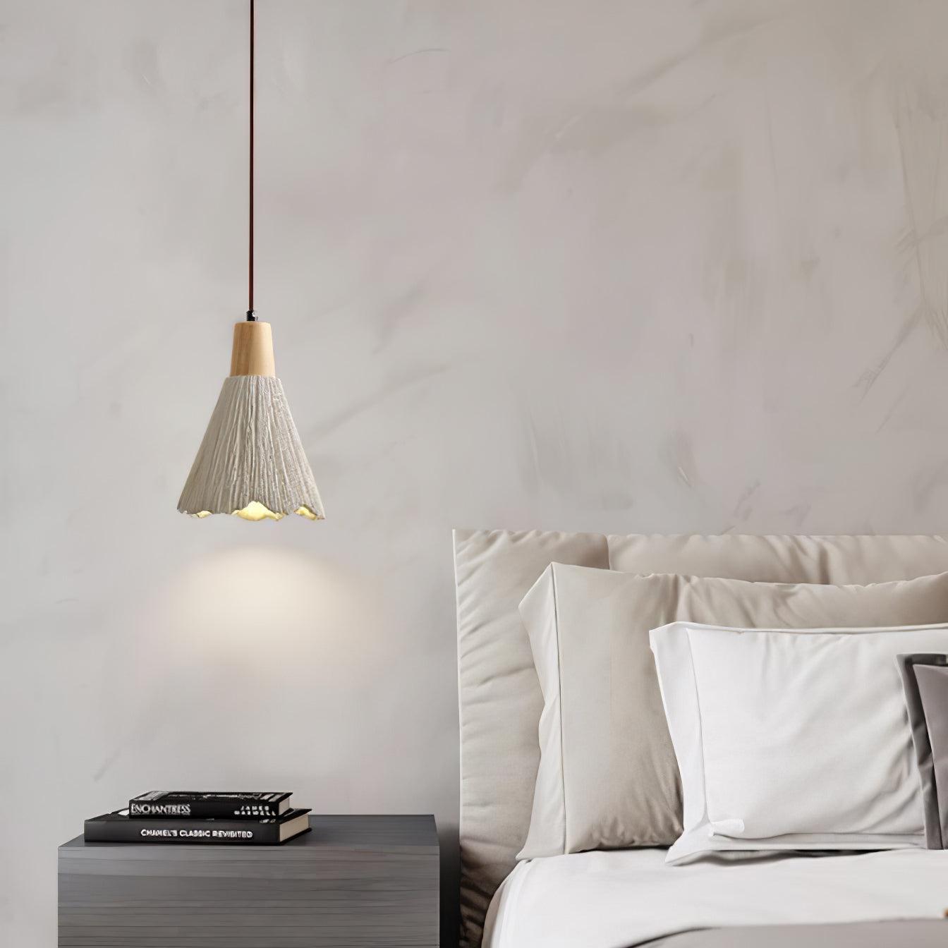 Pleated Concrete Pendant Light with Wood Accents for Modern Dining and Kitchen Decor