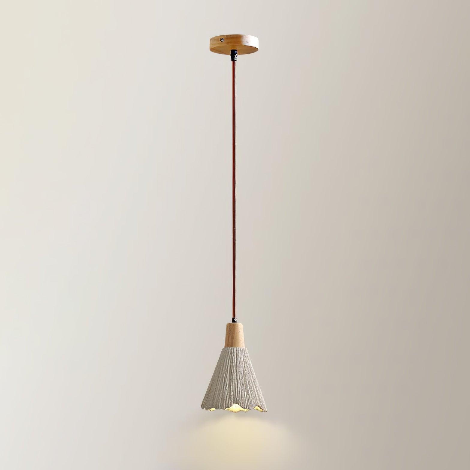 Pleated Concrete Pendant Light with Wood Accents for Modern Dining and Kitchen Decor