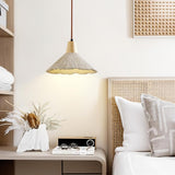 Pleated Concrete Pendant Light with Wood Accents for Modern Dining and Kitchen Decor