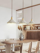 Pleated Concrete Pendant Light with Wood Accents for Modern Dining and Kitchen Decor