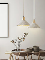 Pleated Concrete Pendant Light with Wood Accents for Modern Dining and Kitchen Decor