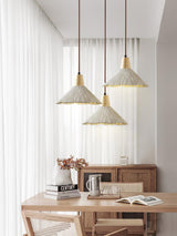 Pleated Concrete Pendant Light with Wood Accents for Modern Dining and Kitchen Decor