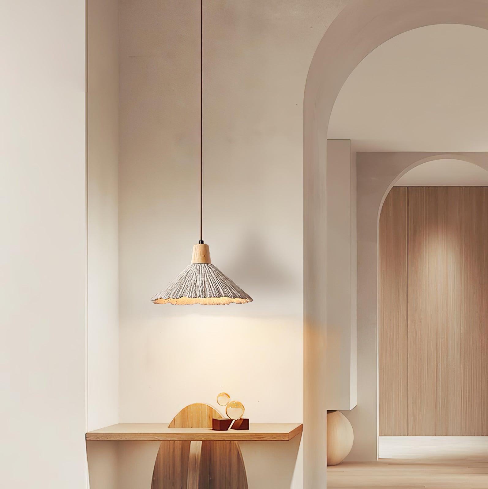 Pleated Concrete Pendant Light with Wood Accents for Modern Dining and Kitchen Decor