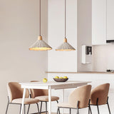 Pleated Concrete Pendant Light with Wood Accents for Modern Dining and Kitchen Decor
