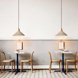 Pleated Concrete Pendant Light with Wood Accents for Modern Dining and Kitchen Decor